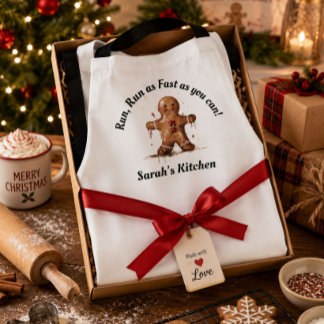 Fun, White, Black & Brown Cute Gingerbread man Apron