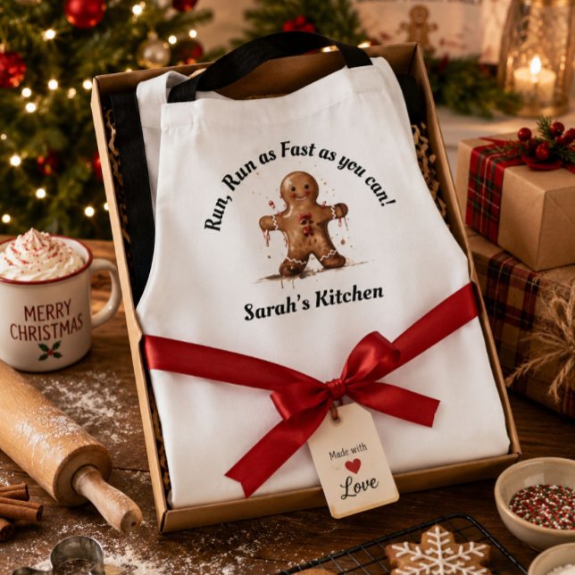Fun, White, Black & Brown Cute Gingerbread man Apron (Creator Uploaded)