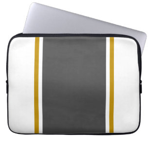 Fun White Bold Dark Gray Wide Center Pinstripes Laptop Sleeve