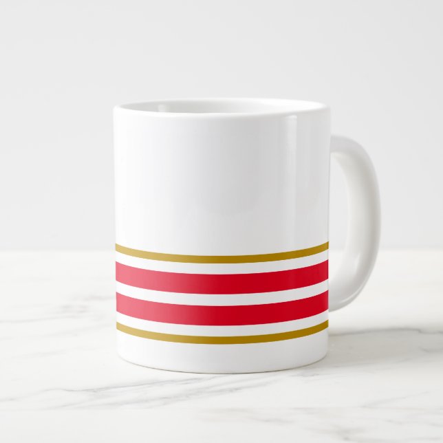 Fun White Bright Red Bottom Edge Racing Stripes  Large Coffee Mug (Front Right)