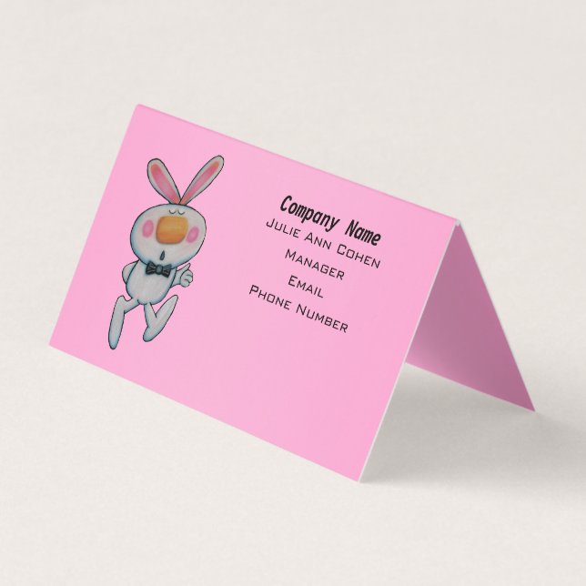 Fun White Bunny Rabbit Thumbs Up Sign Pink Business Card (Front)
