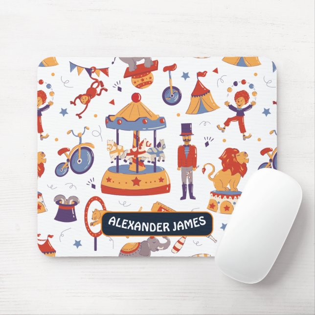 Fun White Carnival Kids School Circus Pattern  Mouse Mat (With Mouse)