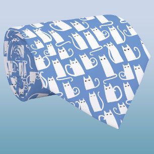 Fun White Cat Blue Tie