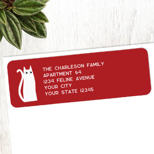 Fun White Cat Red Return Address