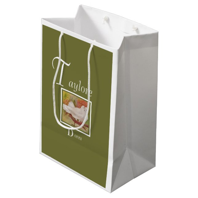 Fun White Doves Medium Gift Bag (Back Angled)