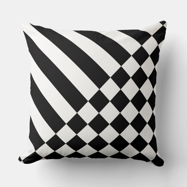  Fun White Geometric Stripes & Chequered Black Cushion (Front)