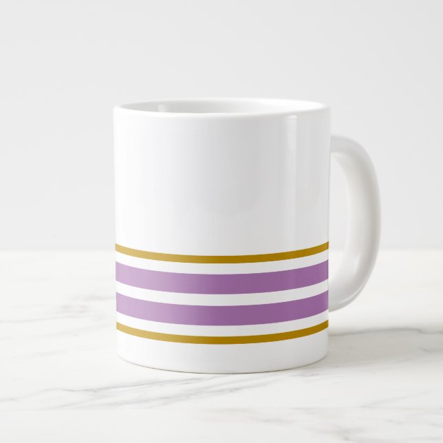 Fun White Lavender Bottom Edge Racing Stripes  Large Coffee Mug (Front Right)