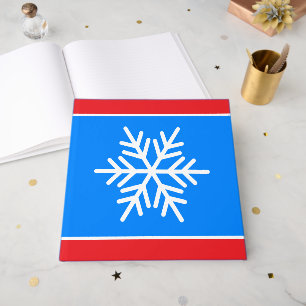 Fun White Nordic Snowflake Bright Red Blue Stripes Guest Book