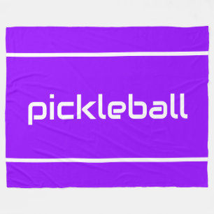 Fun White PICKLEBALL Text Stripes On Bright Purple Fleece Blanket