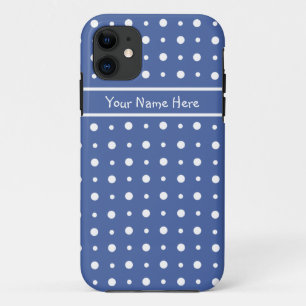 Fun White Polka Dots on Deep Blue Background iPhone 11 Case
