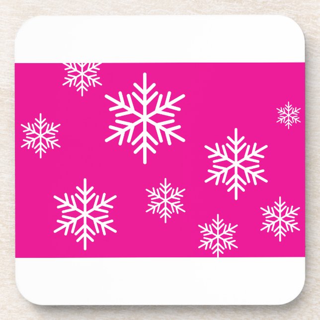 Fun White Snowflakes On Bright Peppermint Pink Coaster (Front)
