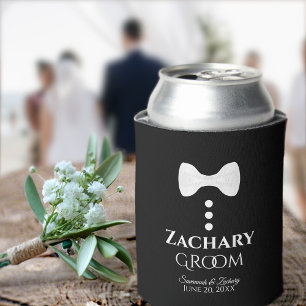 Fun White Tie Groom Wedding Foam Can Cooler