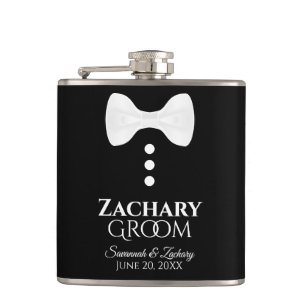 Fun White Tie Tuxedo Groom Wedding Flask