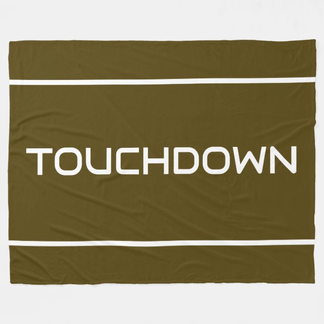 Fun White TOUCHDOWN Text Stripes On Athletic Brown Fleece Blanket (Front (Horizontal))