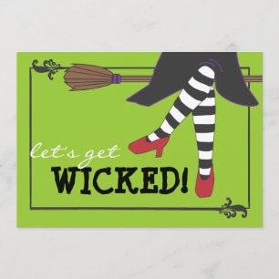 Fun Wicked Witch on Broom Halloween Party Invitation