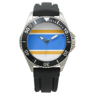 Fun Wide Bright Blue Yellow White Racing Stripes Watch