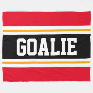 Fun Wide Bright Red Black GOALIE Racing Stripes Fleece Blanket