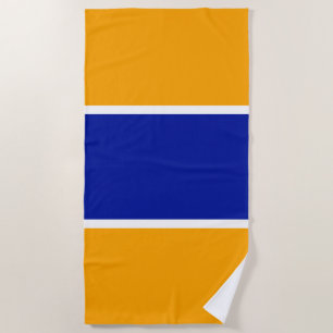 Fun Wide Bright Royal Blue Yellow Vertical Stripes Beach Towel