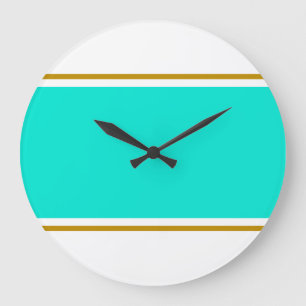 Fun Wide Retro Bright Aqua White Racing tripes Large Clock