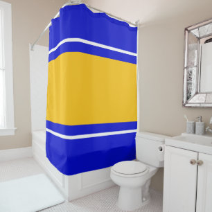 Fun Wide Yellow White Racing Stripes On Royal Blue Shower Curtain