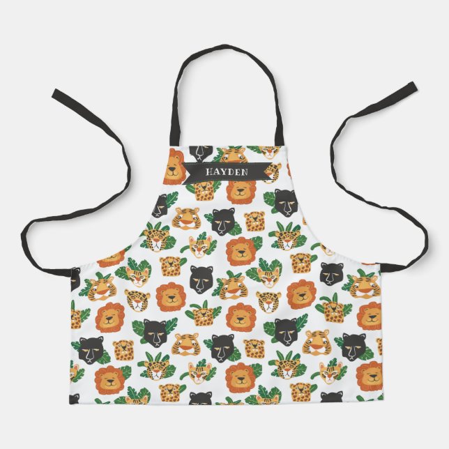 Fun Wild Big Cats Pattern Add Name Apron (Front)