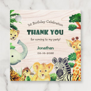 Fun Wild One Jungle Safari Wood Texture Birthday Favour Tags