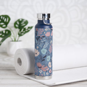 Fun Wildflower Design On Blue Water Bottle