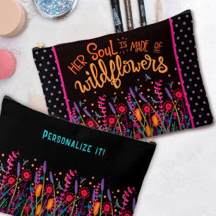 Fun Wildflowers Quote Floral Custom Name Accessory Pouch