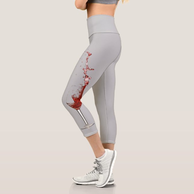 Fun Wine Lover Red White Glasses Splash Capri Leggings (Left)