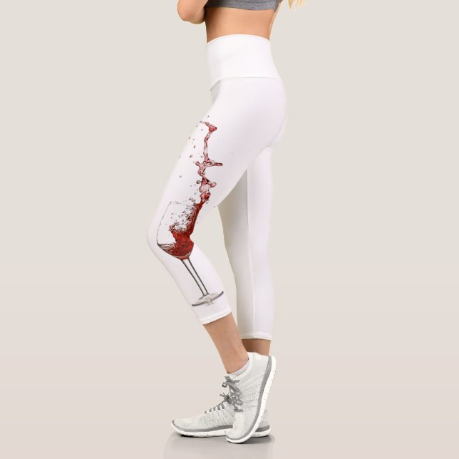 Fun Wine Lover Red White Glasses Splash Capri Leggings (Left)