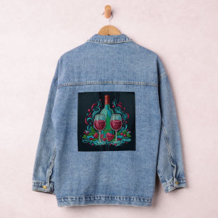 Fun wine O'clock embroidery look  Denim Jacket