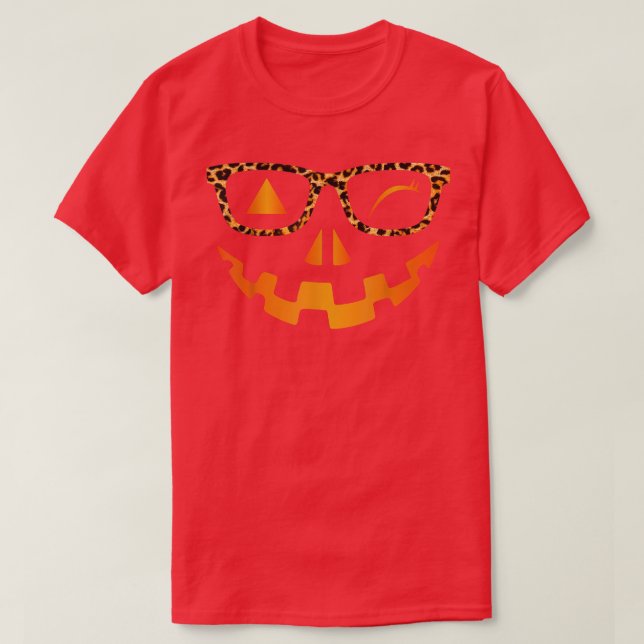 Fun Wink Face Pumpkin JackOLantern Leopard Glasses T-Shirt (Design Front)