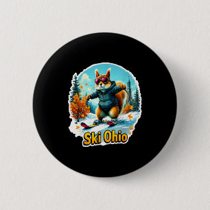 Fun winter adventure in ohio skiing squirrel  6 cm round badge