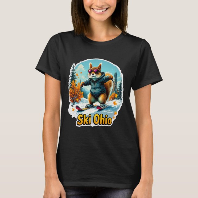 Fun Winter Adventure In Ohio Skiing Squirrel  T-Shirt (Front)