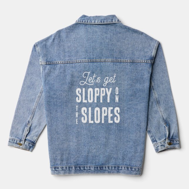 Fun Winter Ski Snowboard Bachelorette Party Denim Jacket (Back)