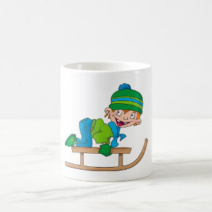 Fun Winter Sledding Boy Cute Snow Adventure  Coffee Mug