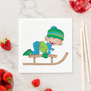 Fun Winter Sledding Boy Cute Snow Adventure  Napkin