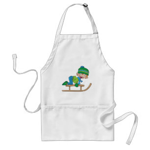 Fun Winter Sledding Boy Cute Snow Adventure  Standard Apron