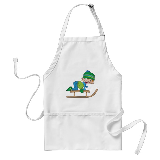Fun Winter Sledding Boy Cute Snow Adventure  Standard Apron (Front)