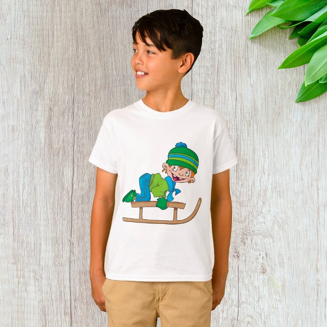 Fun Winter Sledding Boy Cute Snow Adventure  T-Shirt (Creator Uploaded)