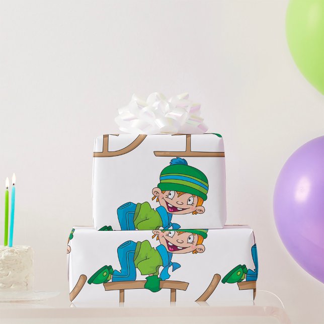 Fun Winter Sledding Boy Cute Snow Adventure  Wrapping Paper (Creator Uploaded)