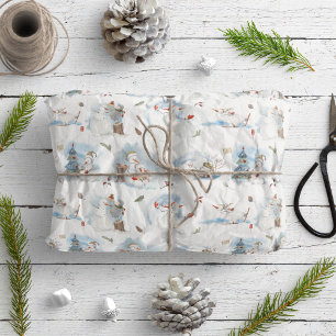 Fun Winter Snowman Kids Cartoon Christmas Pattern Wrapping Paper
