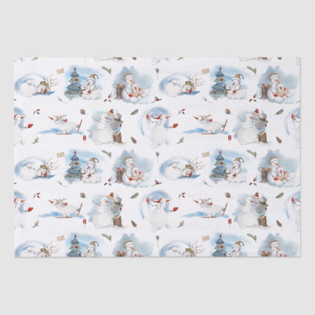Fun Winter Snowman Kids Cartoon Pattern Tissue Paper (Front)