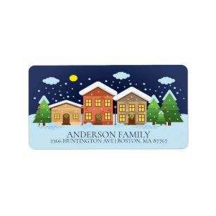 Fun Winter Village Snowman Christmas Address Label