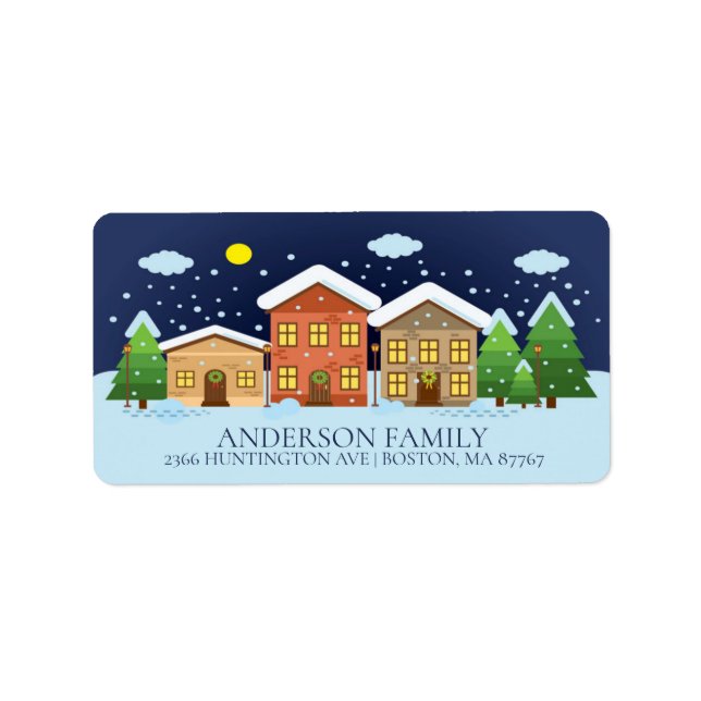 Fun Winter Village Snowman Christmas Address Label (Front)