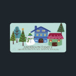 Fun Winter Village Snowman Christmas Address Label<br><div class="desc">Fun Winter Snowman with trees & pretty cottages Christmas Address Label</div>