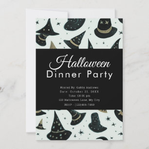 Fun Witches Hats Black Halloween Dinner Party Invitation