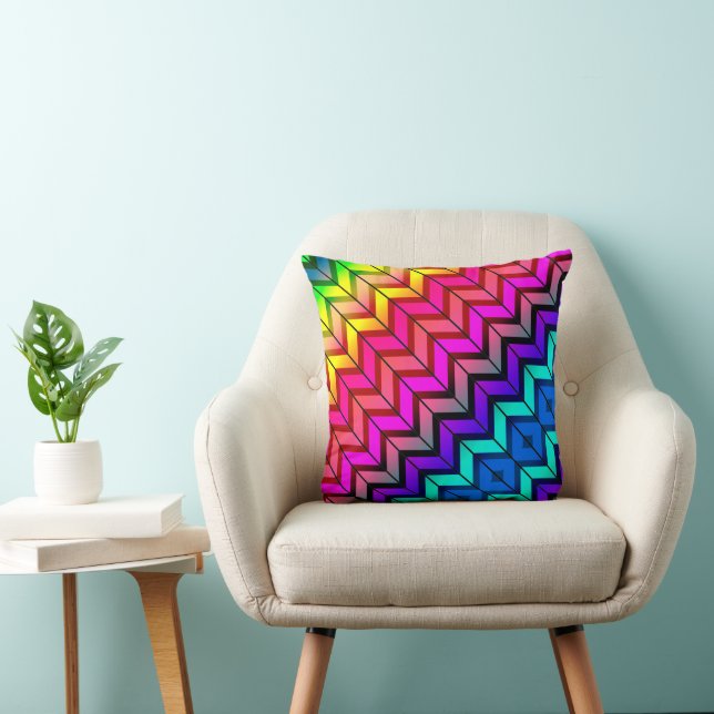 [Fun with Stripes] Pattern #7a Rainbow Geometric  Cushion (Chair)