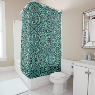 Fun with teal and black shower curtain