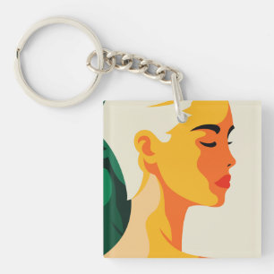 Fun Woman Portrait Modern Abstract Custom Key Ring